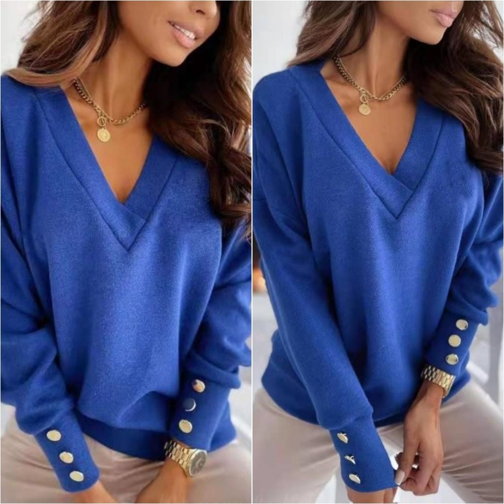 Emily V-Neck Sweatshirt - Blue